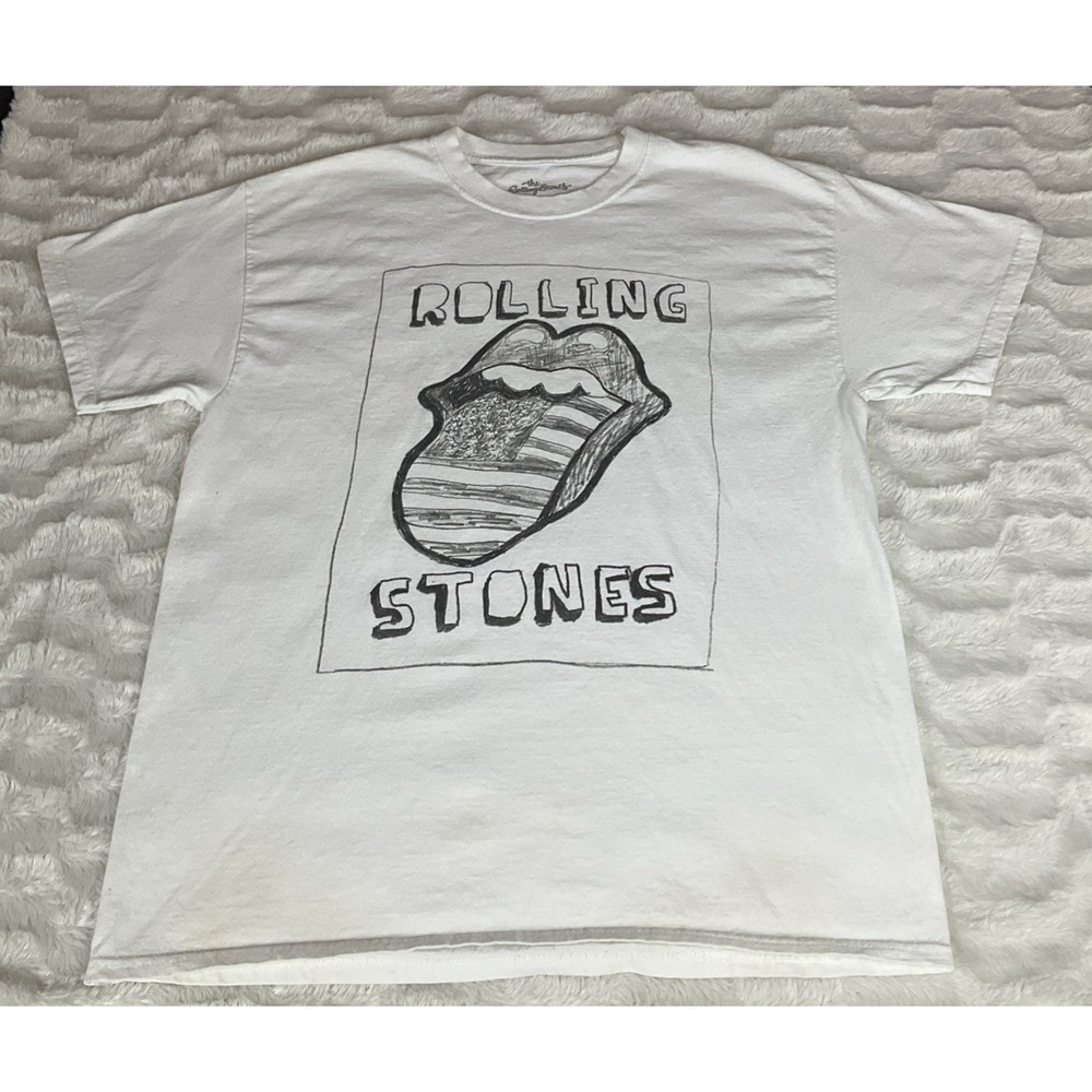 The Rolling Stones Graphic T-shirt Men Large White Short Sleeve Music